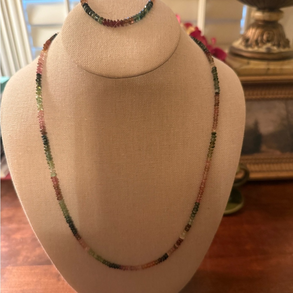 Tourmaline multi color beaded necklace and bracelet set